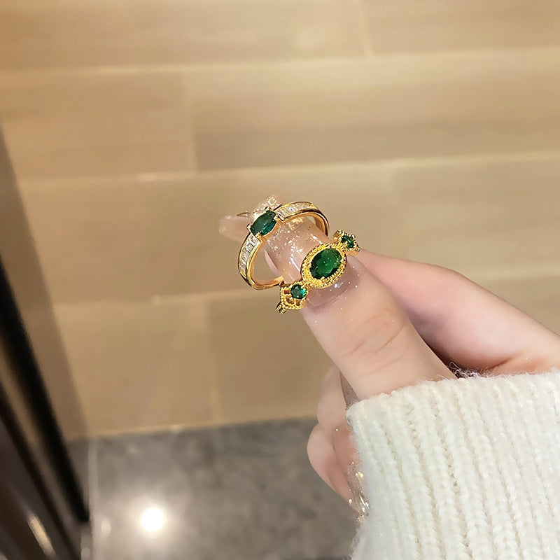 Women's Inlaid Colored Gems Open Retro Simple Temperamental Index Rings