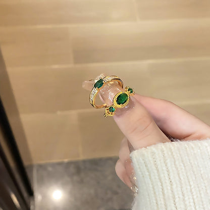 Women's Inlaid Colored Gems Open Retro Simple Temperamental Index Rings