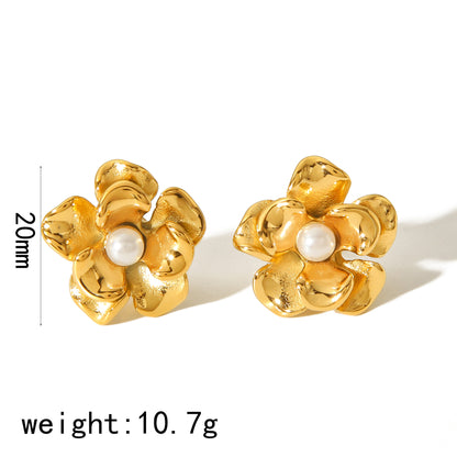 Gold Flower Female Niche Exaggerated Stainless Earrings