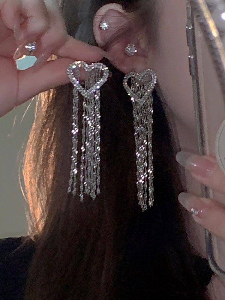 Women's Long Full Rhinestone Tassel Fashion Elegant Earrings