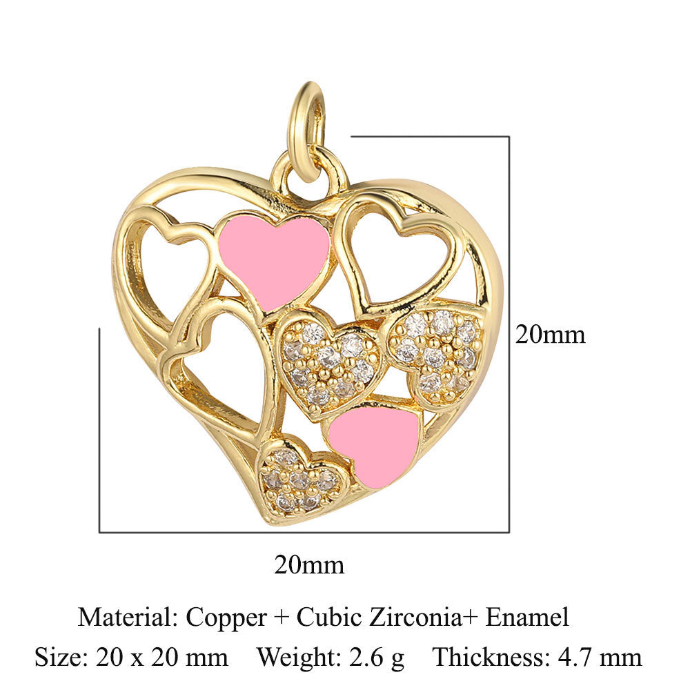 Crown Peach Heart Colorful Love Copper Pendants