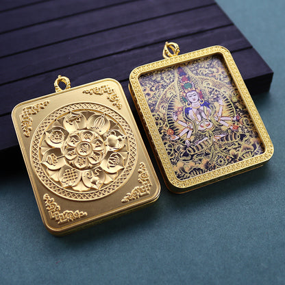 Gold Vajra Hand Painted Golden Outline Eight Patron Saints Pendants