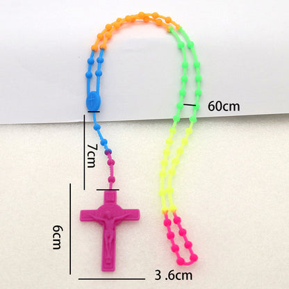Plastic Soft Rubber Color Luminous Fluorescence Rosary Necklaces