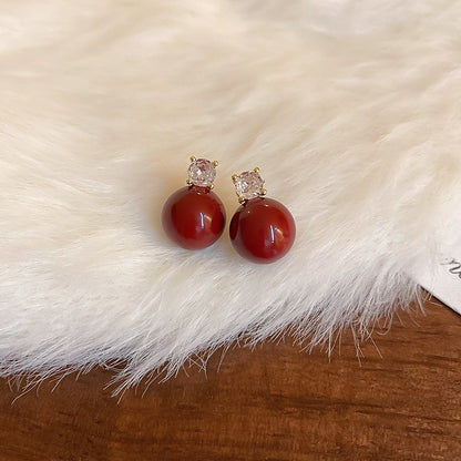 Gold Electroplated Sier Needle Red Dripping Earrings