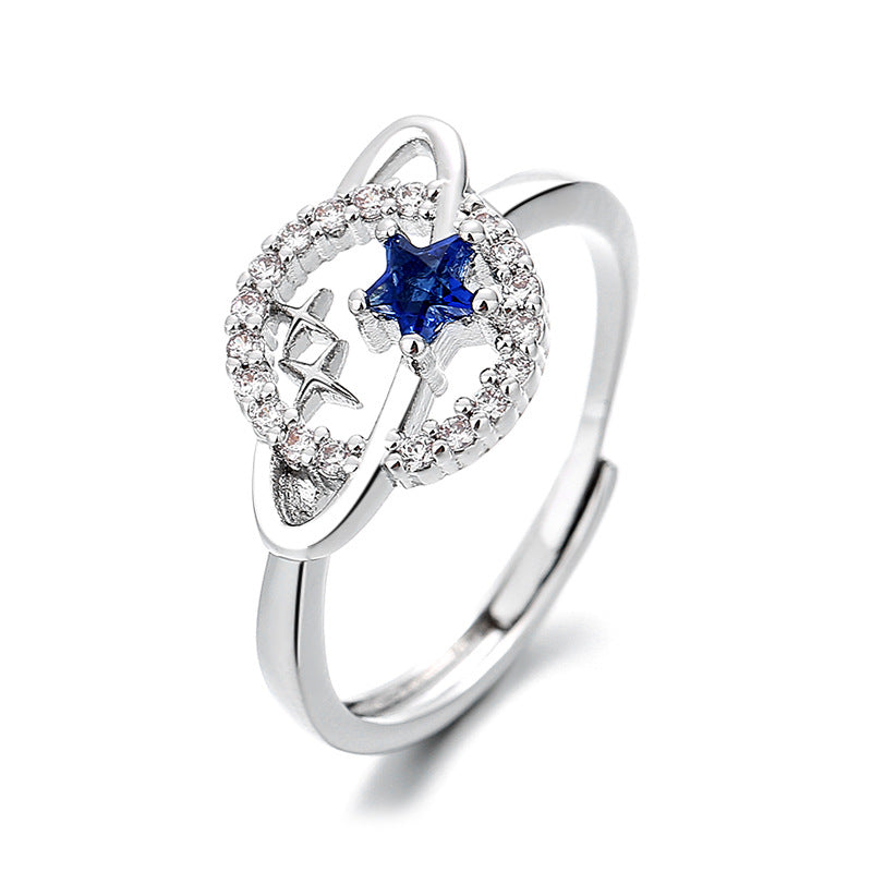 Female Korean Style Fresh Blue Diamond Rings