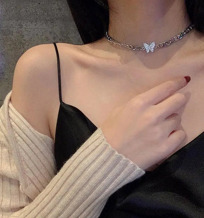 Women's Diamond Butterfly Clavicle Chain Hip Hop Cool Necklaces