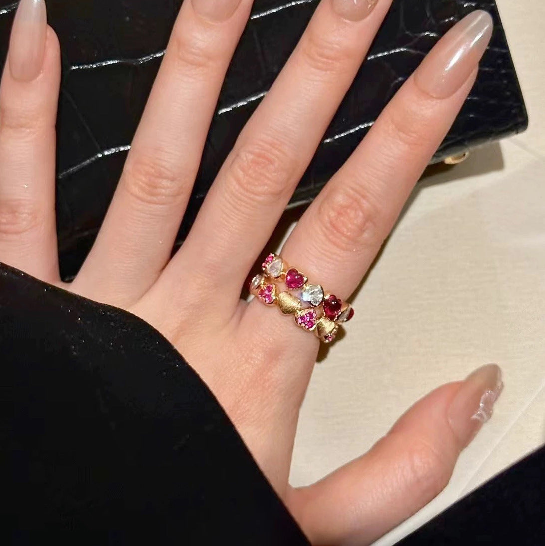 Women's Heart Zircon Red Corundum Light Luxury High-grade Love Rings