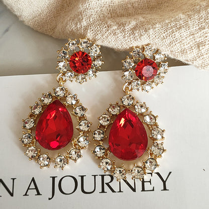 Style Retro Baroque Court Ruby Dinner Light Luxury Earrings