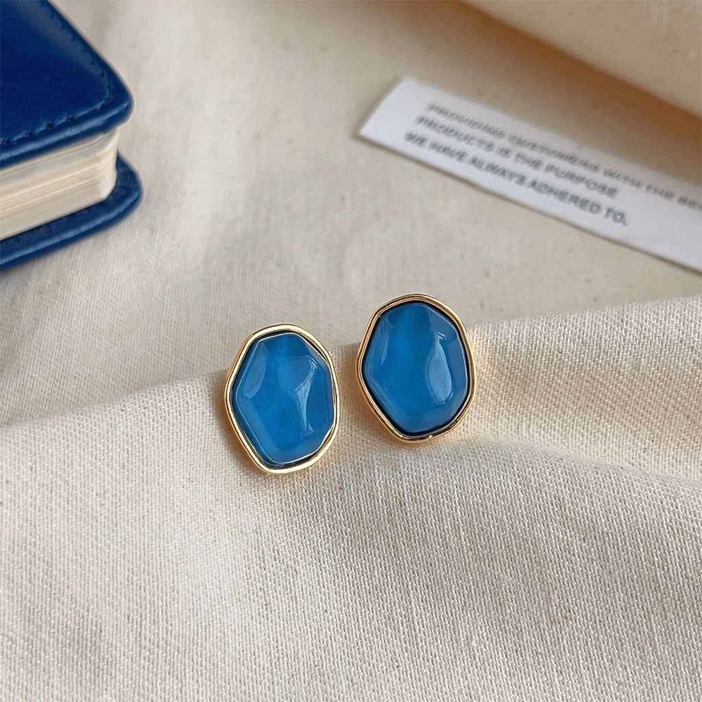 High-grade Sense Blue Color Enamel Design Blooming Earrings