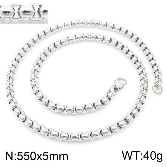 Women's & Men's Stainless Steel Square Pearl Chain Titanium Card Necklaces