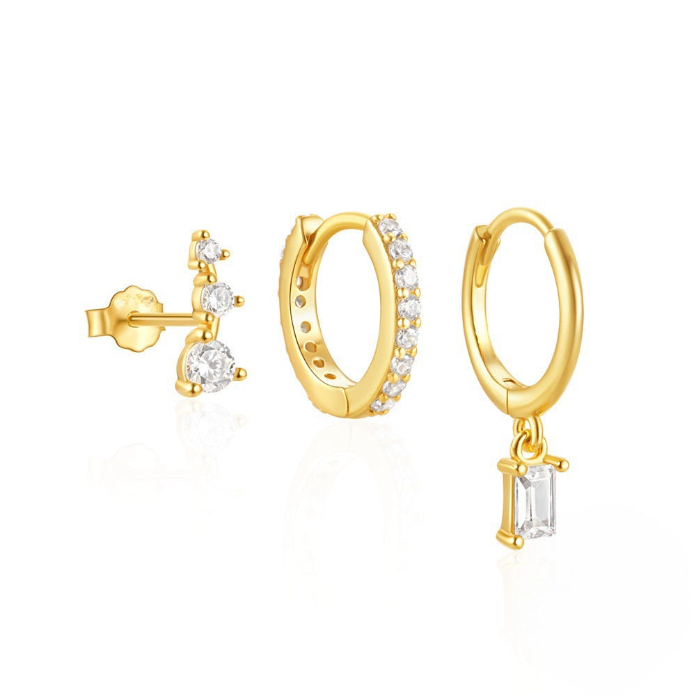 Three-piece Fashionable Simple Square Zircon High-grade Earrings