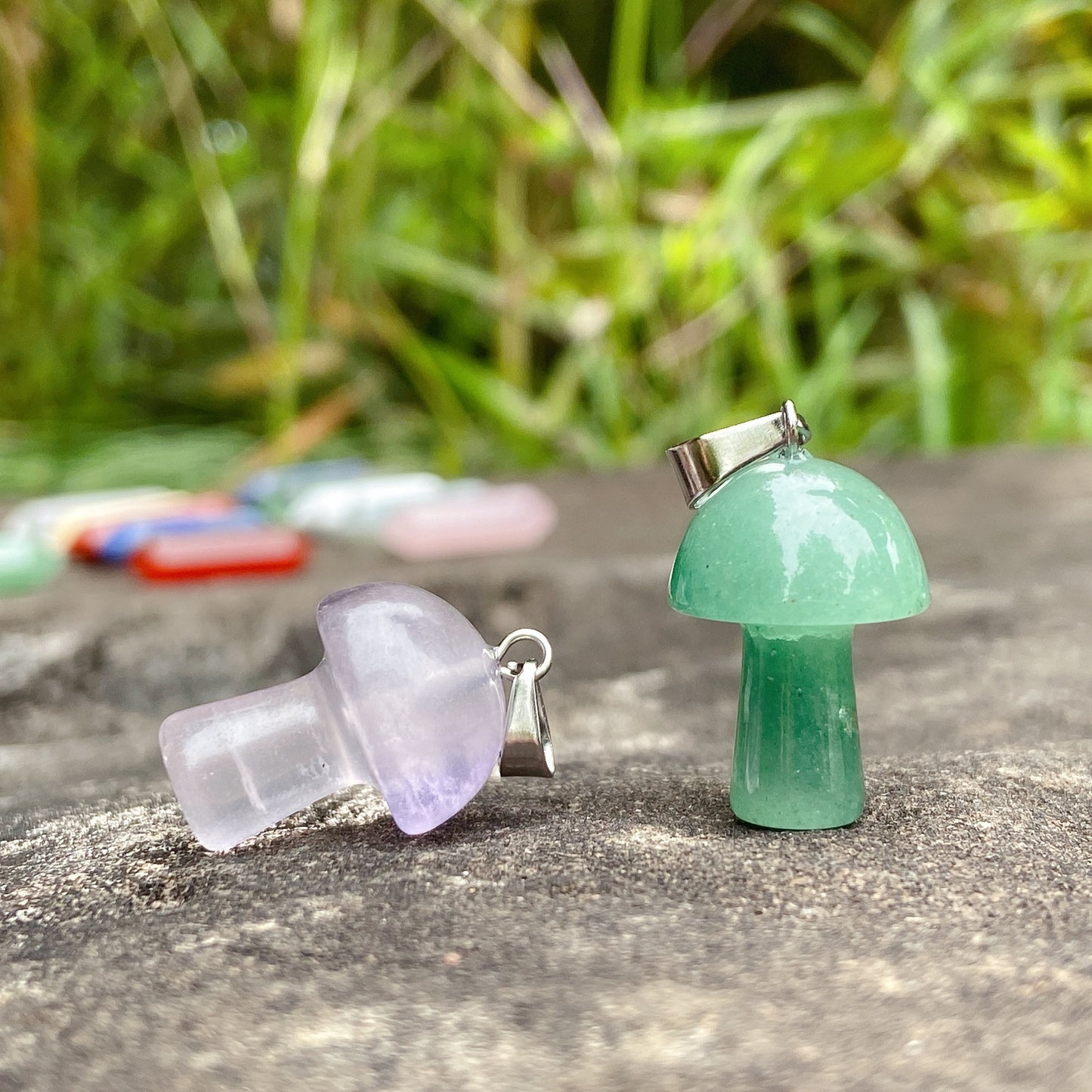 Natural Crystal Jade Mushroom Tigereye Pink Pendants