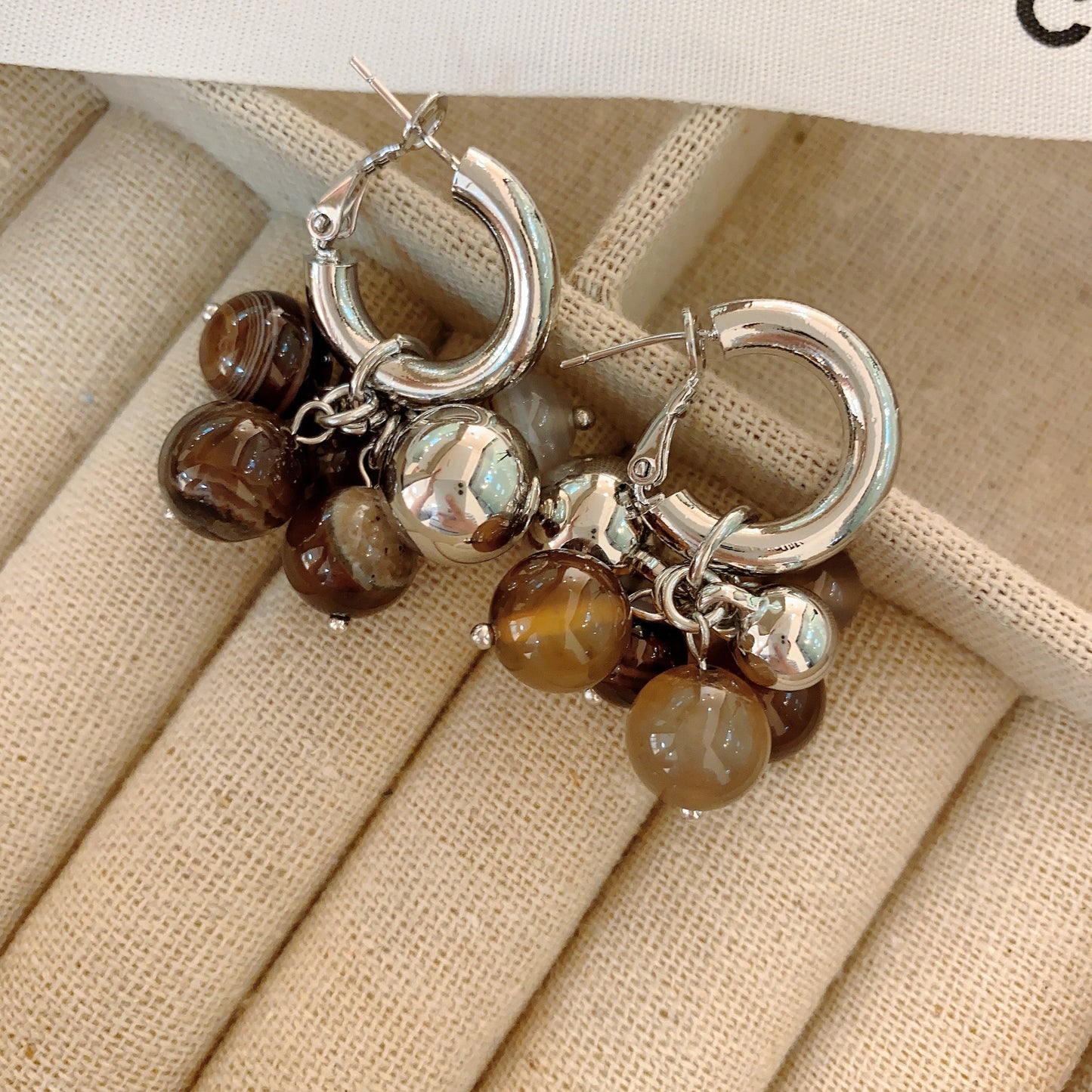 Coffee Color Natural Stone Design Temperament Earrings