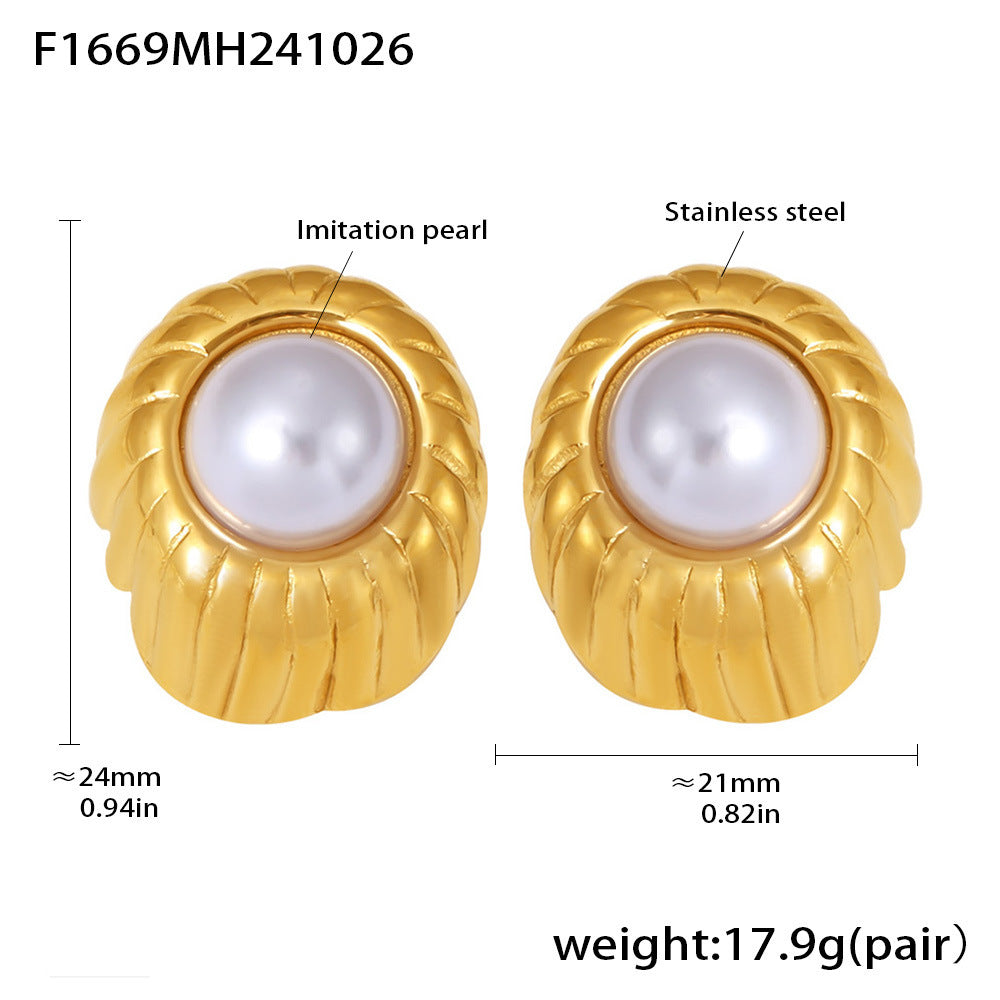 Imitation Pearl Shell Pearls Thread Stainless Steel Gold Earrings