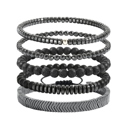 Men's Frosted Wooden Bead Hematite Beaded Suit Bracelets