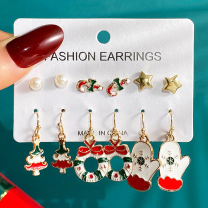 Women's Oil Santa Claus Tree Elk Suit World Party Earrings