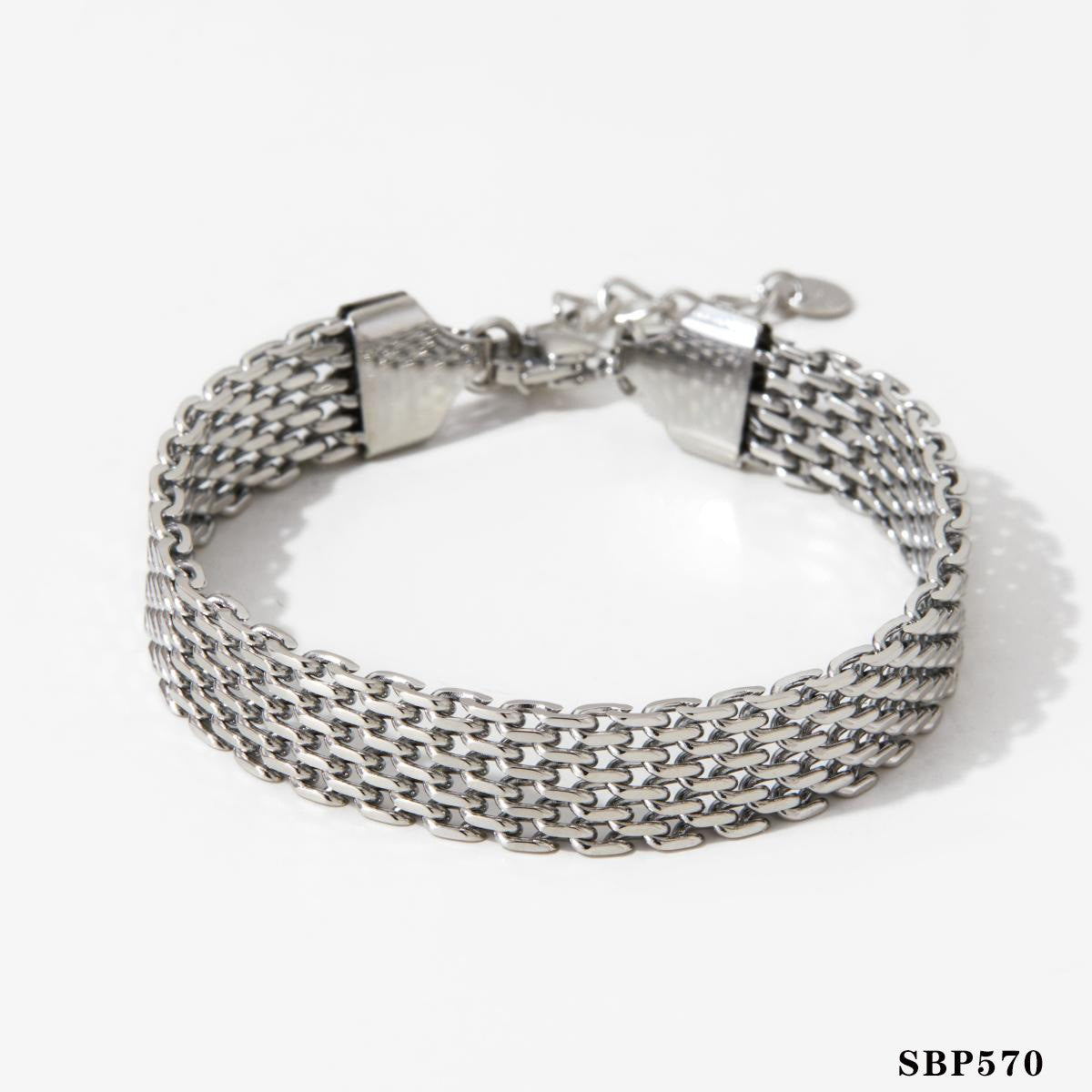 Steel Delicate Diamond Wide Strap Mesh Bracelets