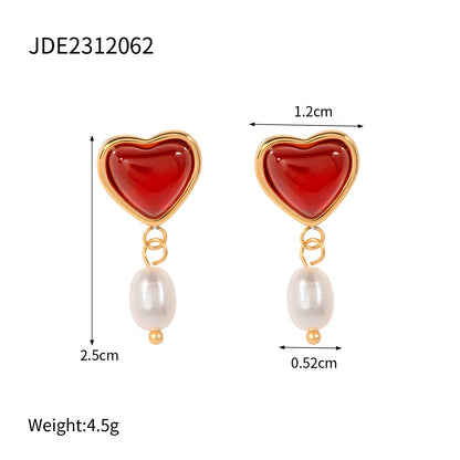 Stainless Steel Pearl Love Heart High-grade Earrings