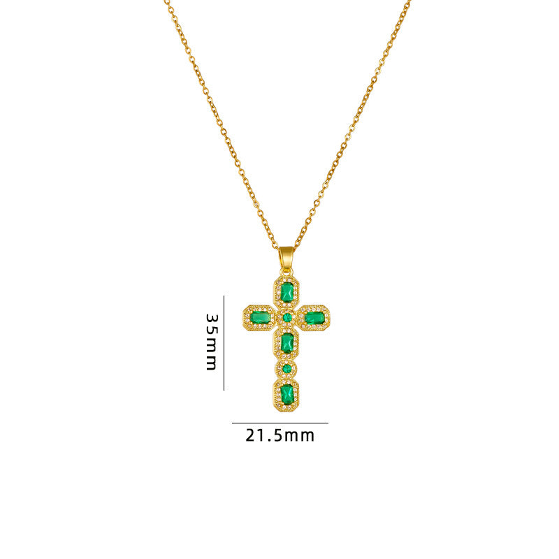 Titanium Steel Female Inlaid Color Zircon Necklaces