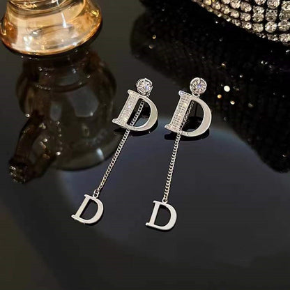 Temperament Sier Series Long Fringe Fashionable Classy Ear Earrings