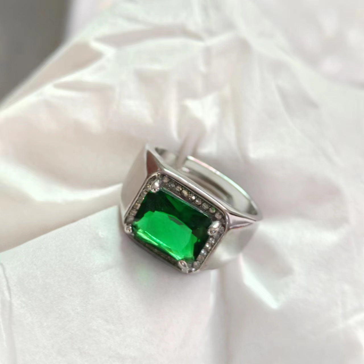 Domineering Square Sapphire Blue Corundum Diamond Full Open Rings