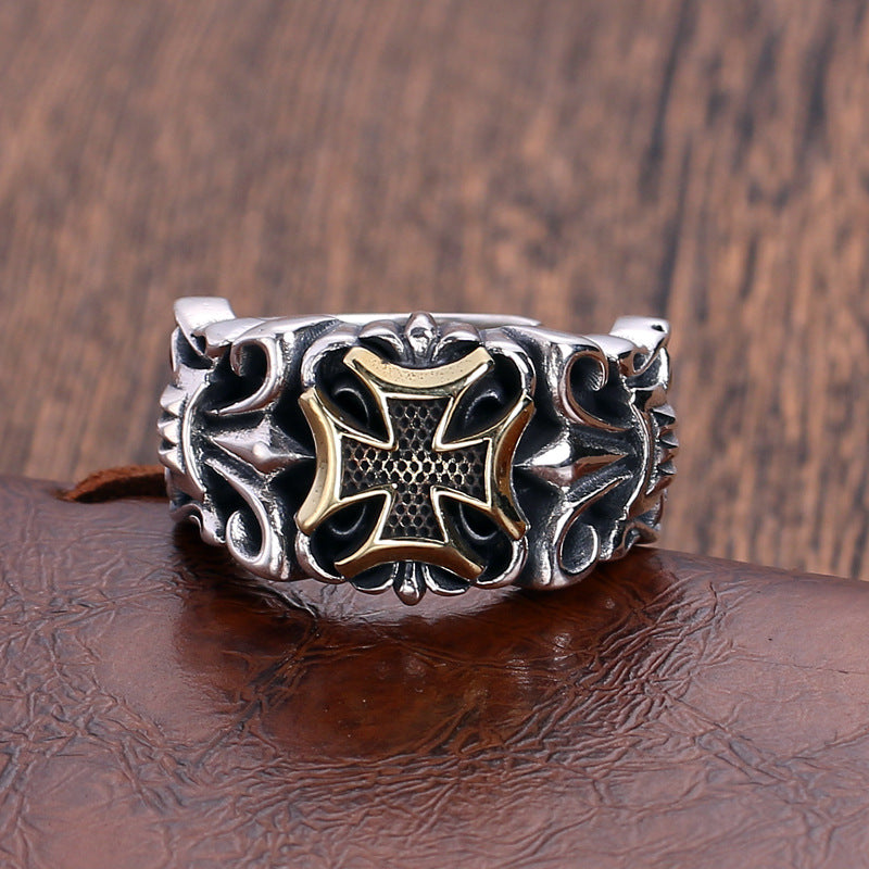 Men's Vintage Thai Sier Cross Open-end Personality Fashion Rings