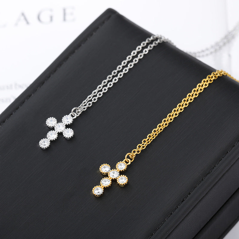 Stainless Steel Chain Zircon Cross Hip Hop Necklaces