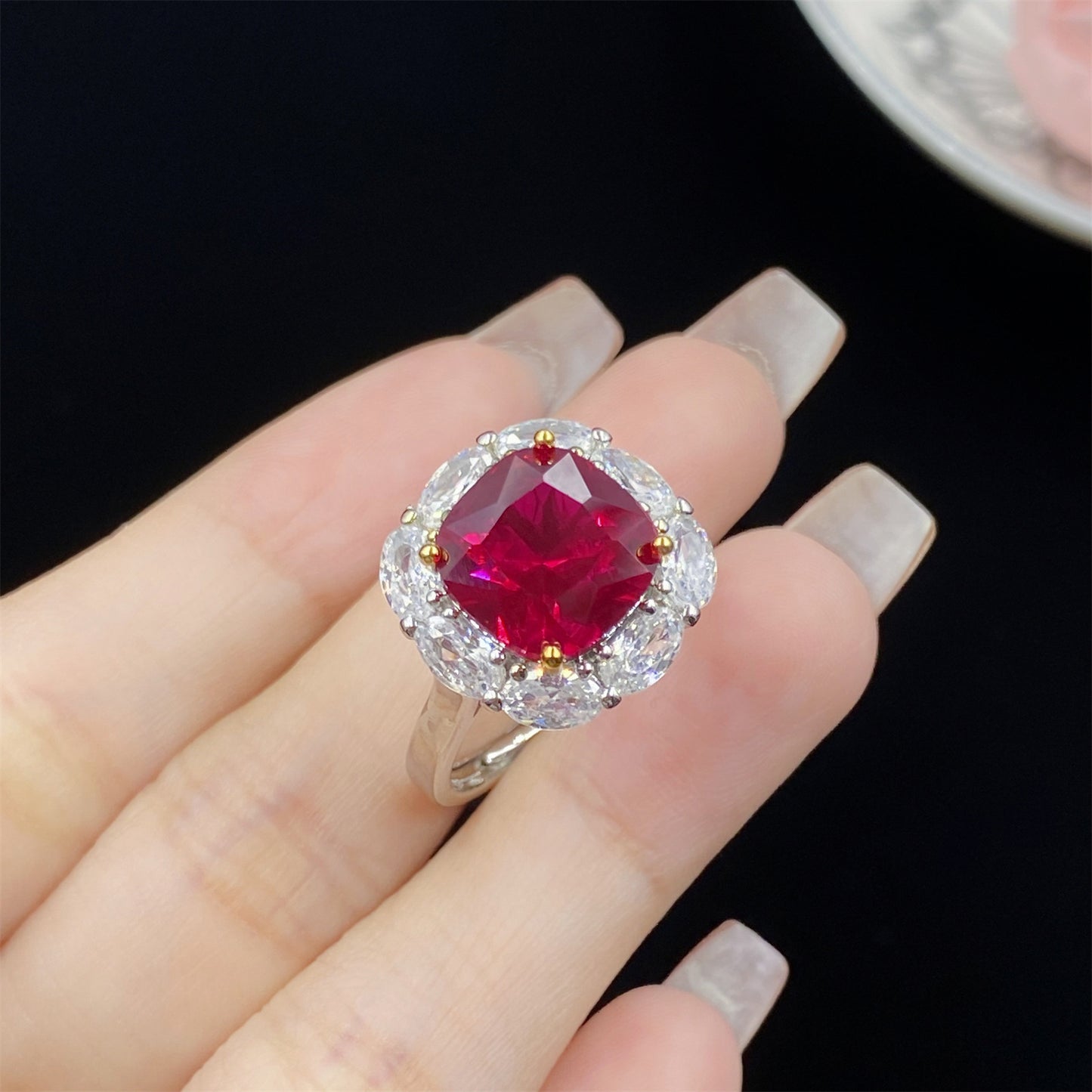 Elegant Square Bag Red Corundum Fashion Three-piece Set Simulation Pendants