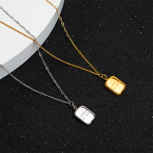 Women's Three-dimensional Square Chocolate Plate Cold Titanium Necklaces