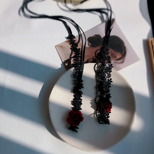 Lace Long Clavicle Wine Red Woven Necklaces