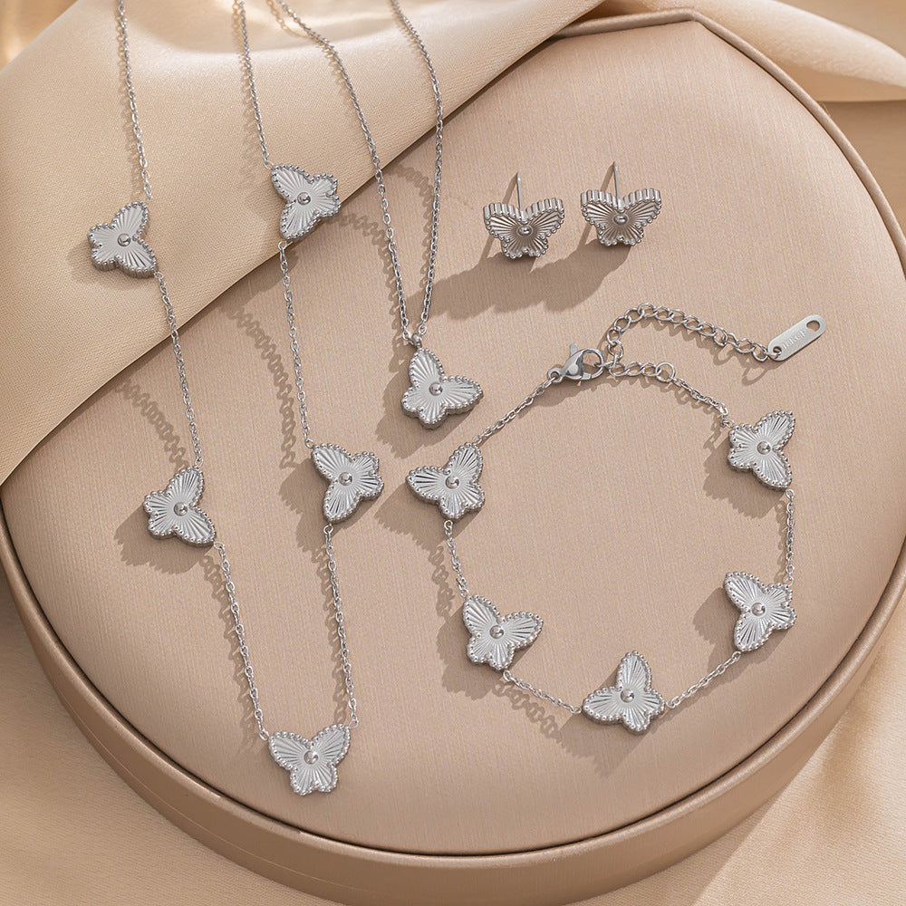 Four-leaf Flower Jewelry Suit Butterfly Laser Necklaces