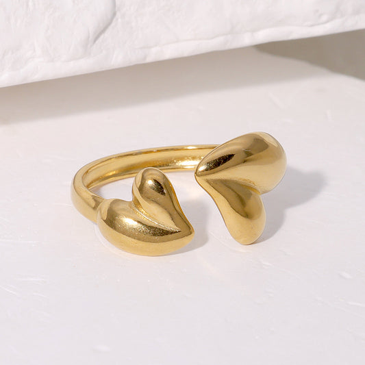 Steel Heart-shaped Gold-plated Niche Personalized Cold Style Simple Advanced Rings