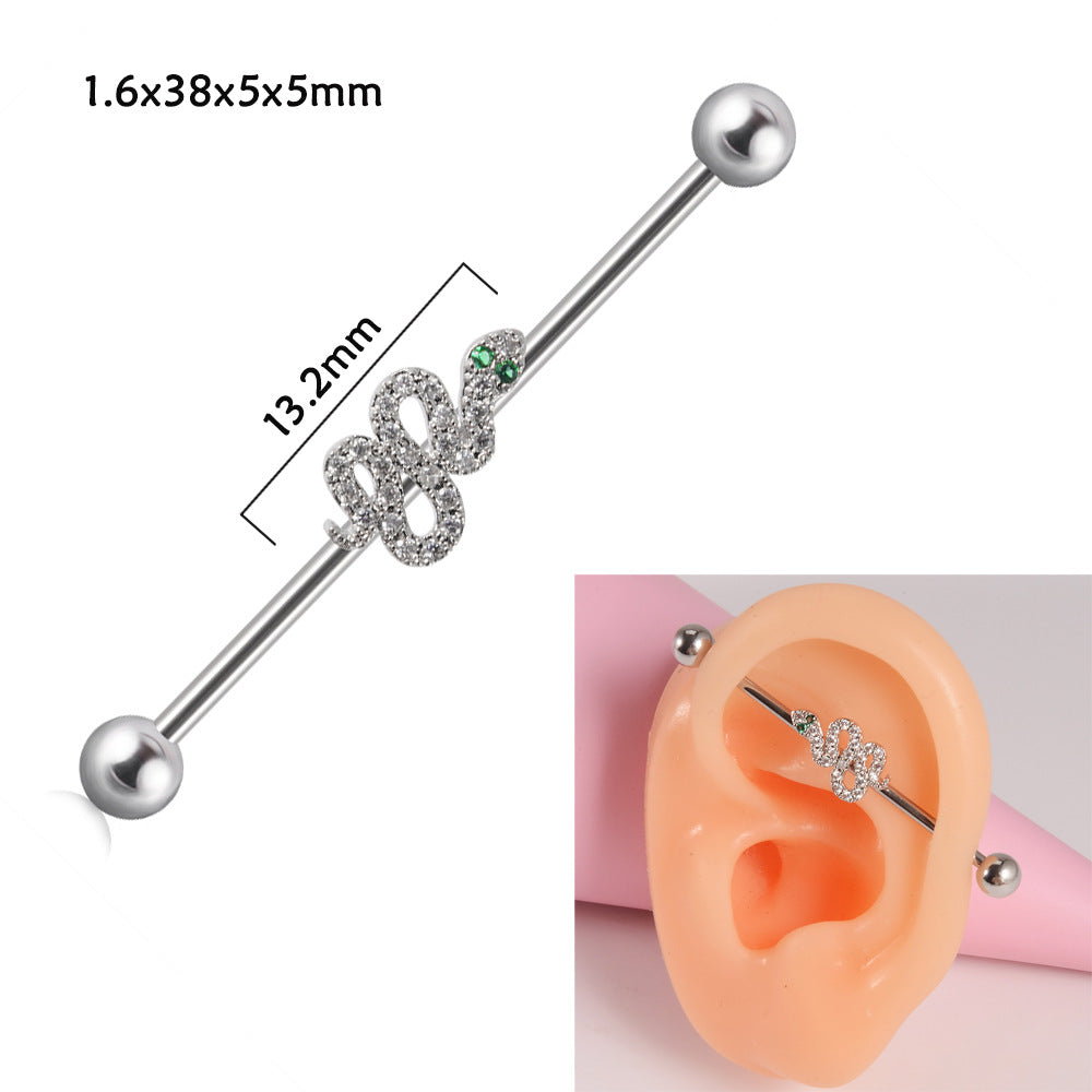 Steel Straight Bar Barbell Simulated Snakes Flower Wings Piercing Rings