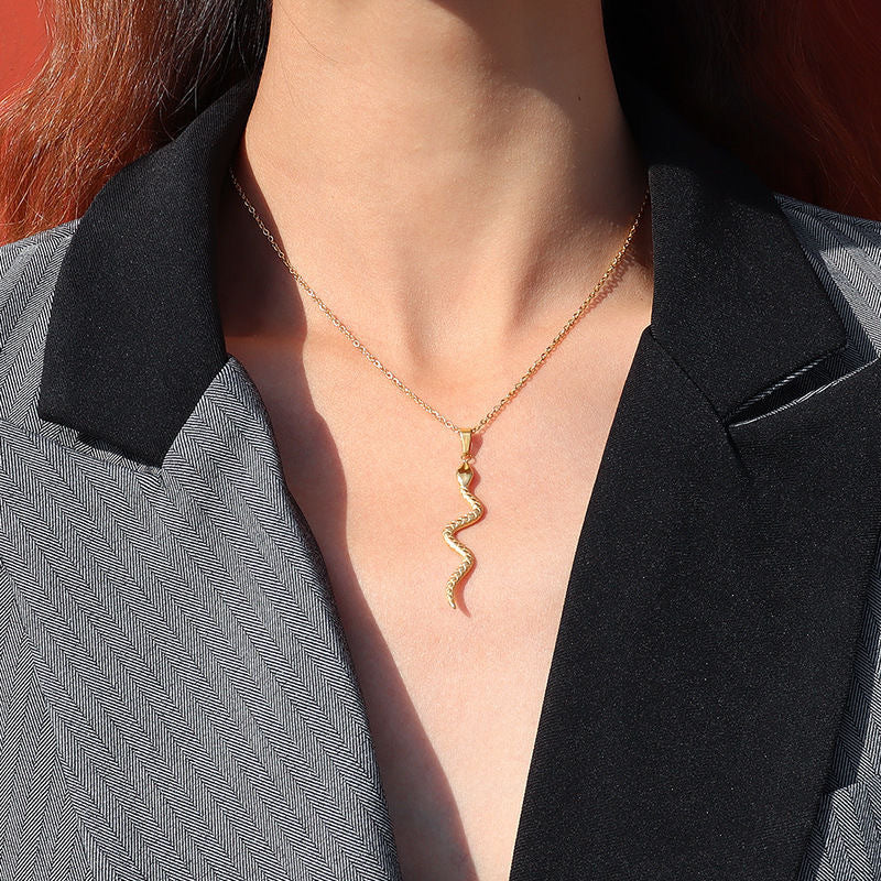 Women's Ornament Curved Snake For Titanium Steel Necklaces