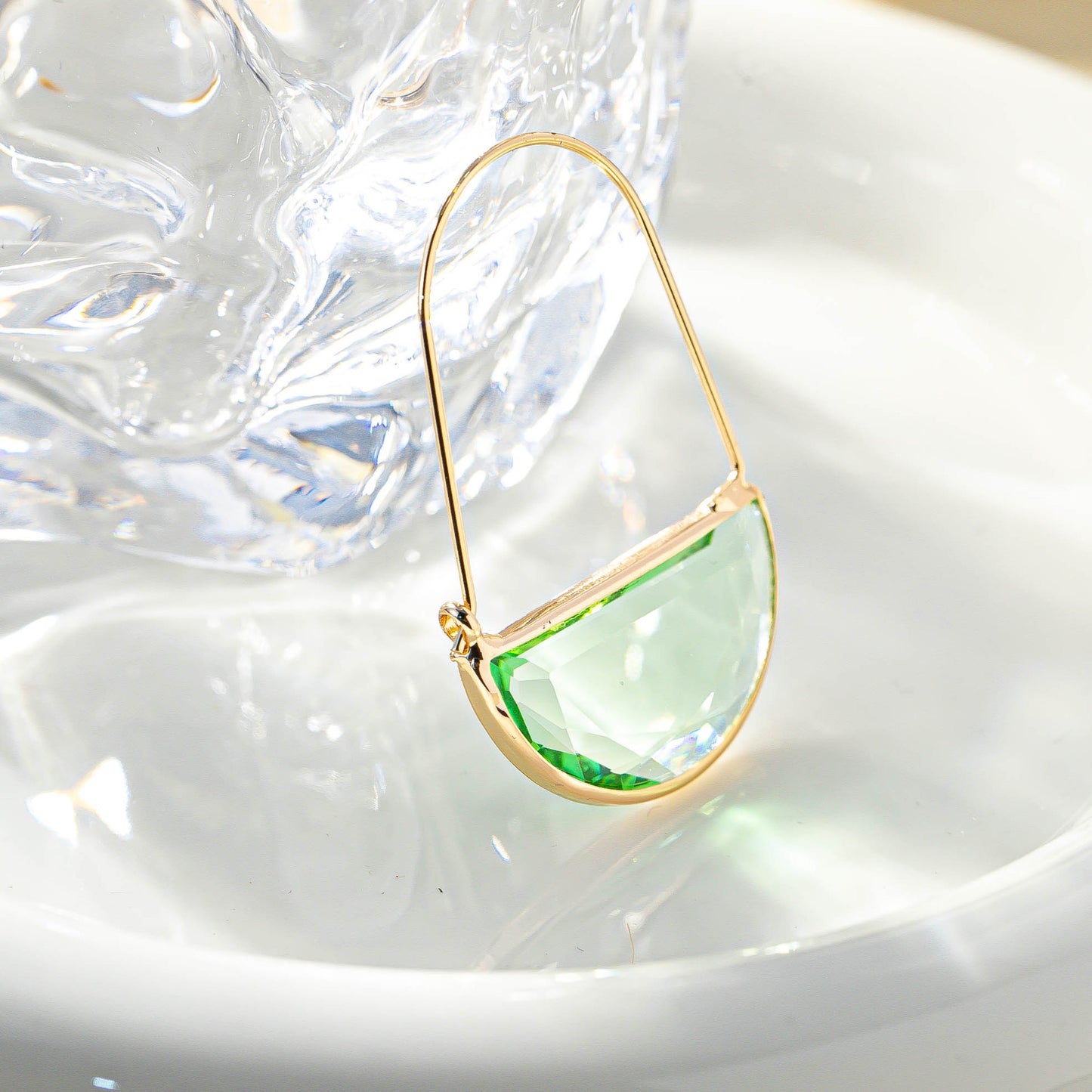 Ornament Simple Transparent Crystal Glass Semi-circle Female Earrings