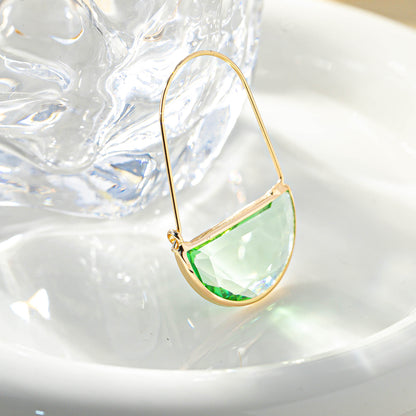 Ornament Simple Transparent Crystal Glass Semi-circle Female Earrings