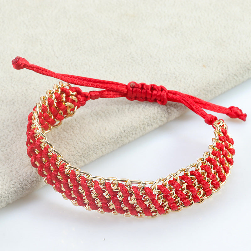 Colorful Chain Woven Wide Body Gold Bracelets