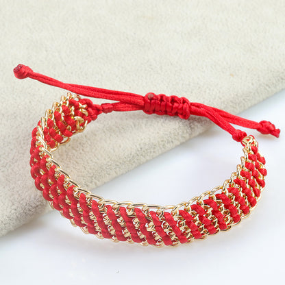 Colorful Chain Woven Wide Body Gold Bracelets