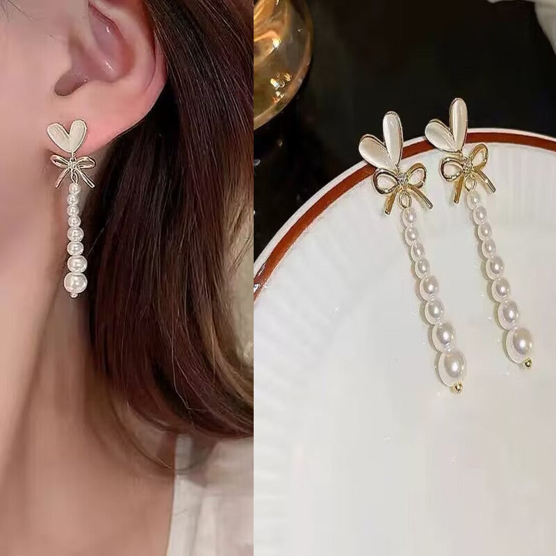 Women's Sier Needle Geometric Pearl Fashion Tassel Earrings