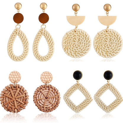 Glamorous Tassel Suit Bohemian Wood Rattan Earrings