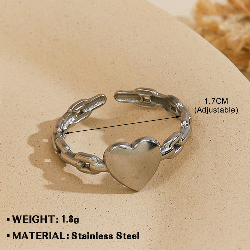 Women's Fashionable Elegant Stainless Steel Love Heart-shaped Rings