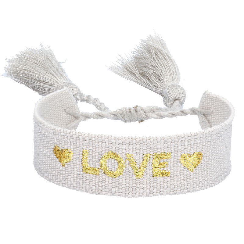 Women's & Men's Couple Letter Embroidery Wrist Strap Tassel Bracelets