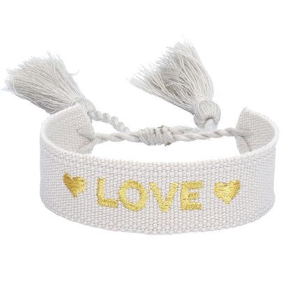 Women's & Men's Couple Letter Embroidery Wrist Strap Tassel Bracelets