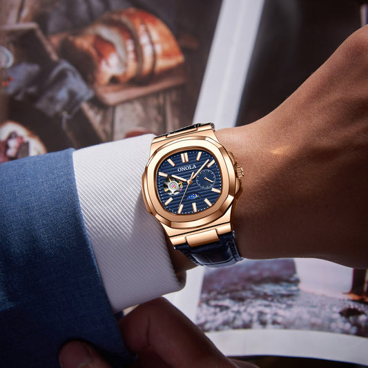 Men's Quality Sun Moon Star Morning Watch Hollow Mechanical Watches
