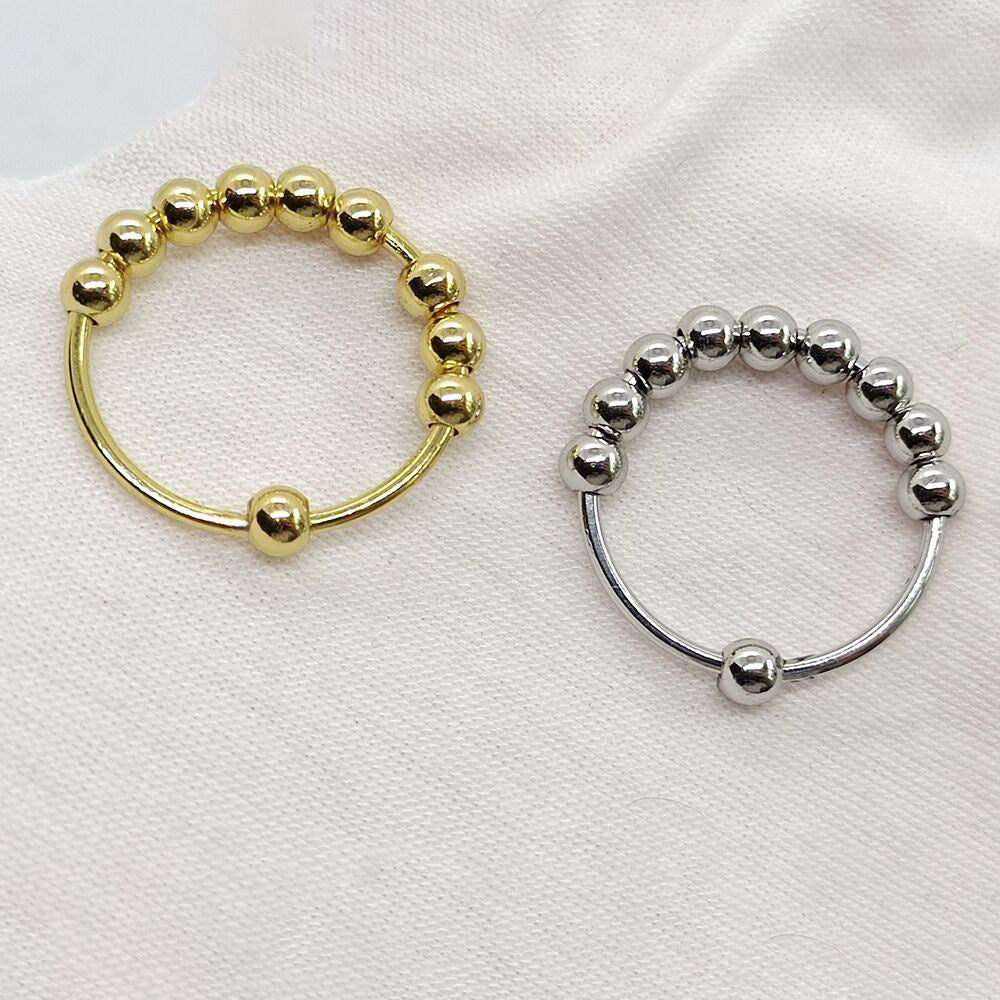 Beads Rotatable Ball Anxiety Decompression Stainless Rings