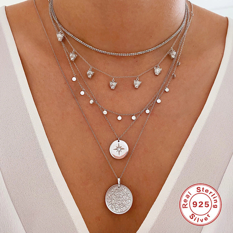 Women's Sier Round Star Diamond Korean Style Necklaces