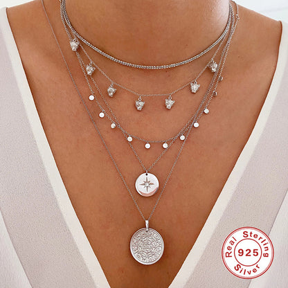 Women's Sier Round Star Diamond Korean Style Necklaces