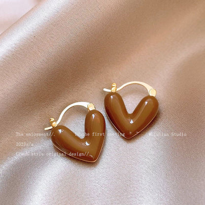 Women's Retro Coffee Color Metal Niche Design Earrings