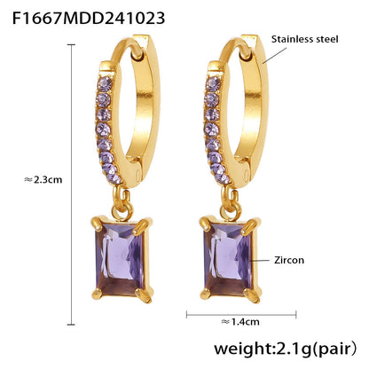 Light Luxury Square Zircon Stainless Steel Gold Plated Earrings