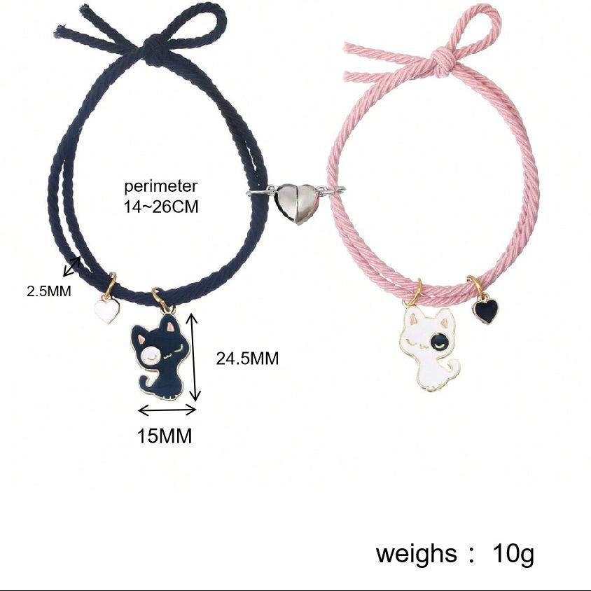 Women's & Men's Black White Cat Love Magnet Couple Bracelets